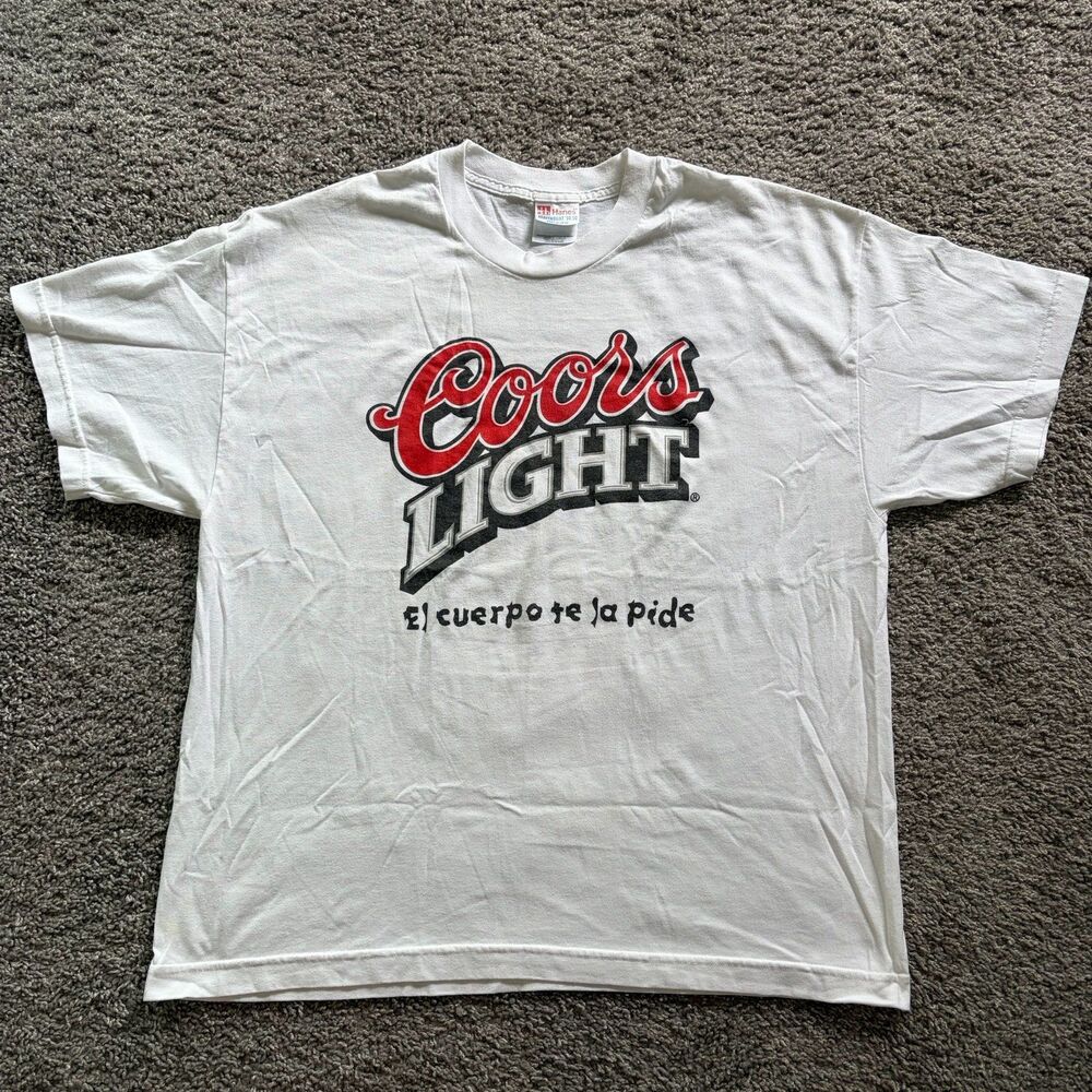 Vintage Coors Light Beer Promo T Shirt El Cuerpo Te La Pide White Mens XL